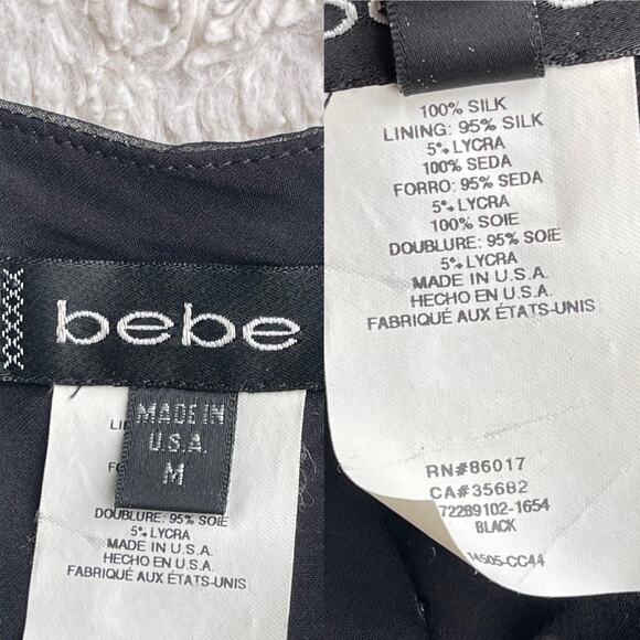 Bebe silk rhinestone beaded slip dress chiffon cocktail midi black ruched bust S - Picture 4 of 15